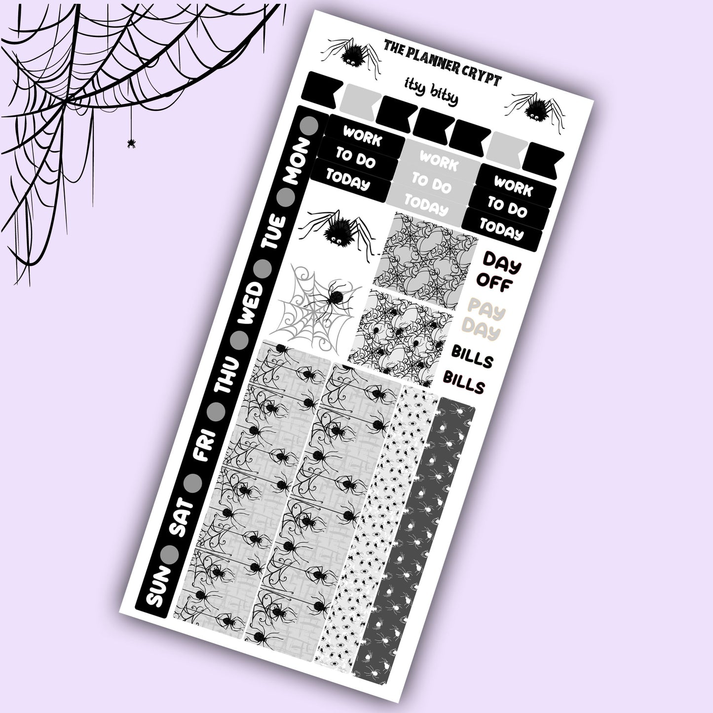 Hobonichi weeks, sticker kit, hobonichi planner, spider stickers, hobonichi functional sticker, small planner stickers, goth planner, spider