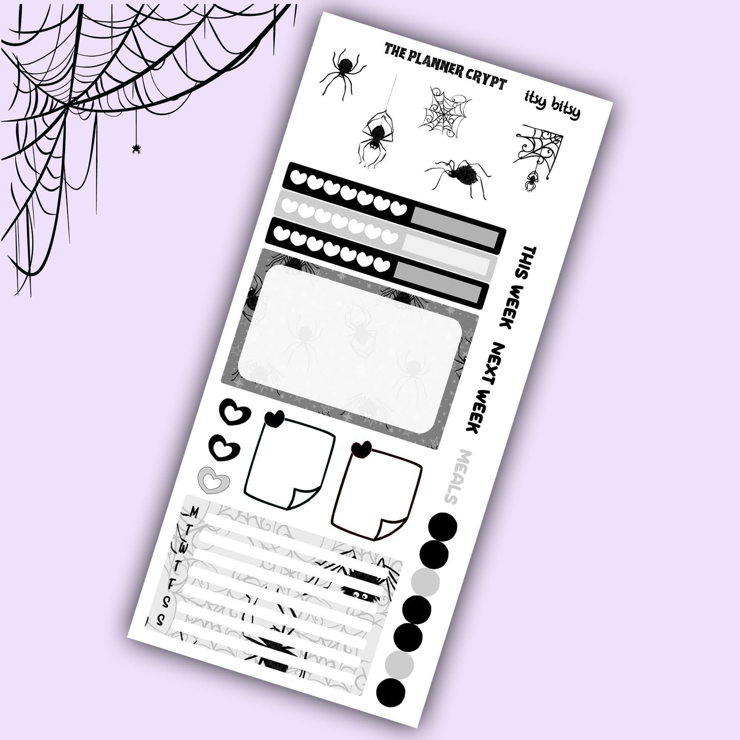 Hobonichi weeks, sticker kit, hobonichi planner, spider stickers, hobonichi functional sticker, small planner stickers, goth planner, spider