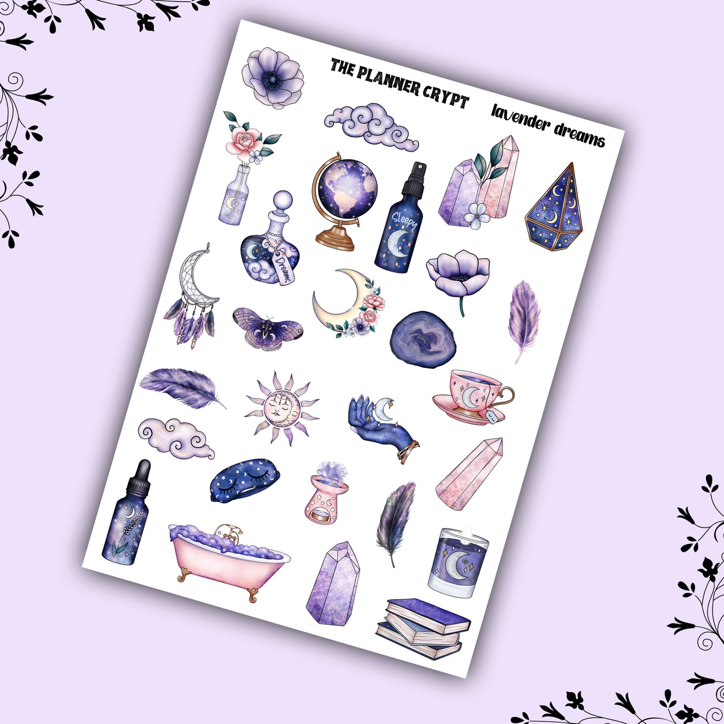 sticker sheet, planner sticker, celestial, vertical planner, witch, sweet dreams, mystical, sticker sheet, deco sticker sheet, moon, sleep