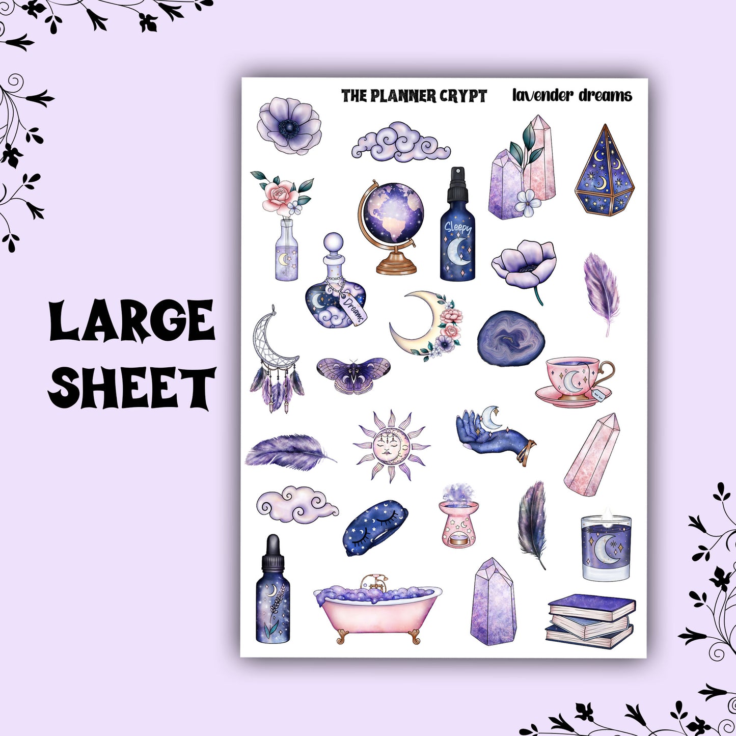 sticker sheet, planner sticker, celestial, vertical planner, witch, sweet dreams, mystical, sticker sheet, deco sticker sheet, moon, sleep