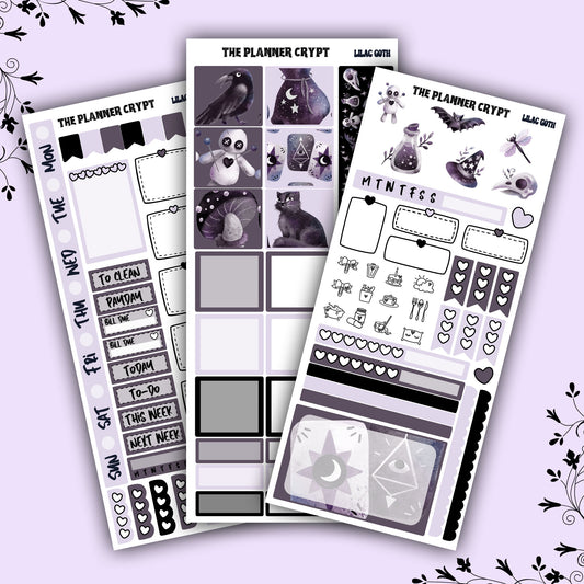 Hobonichi weeks, weekly sticker kit, witch stickers, celestial stickers, mystical stickers, witchcraft stickers, lilac goth