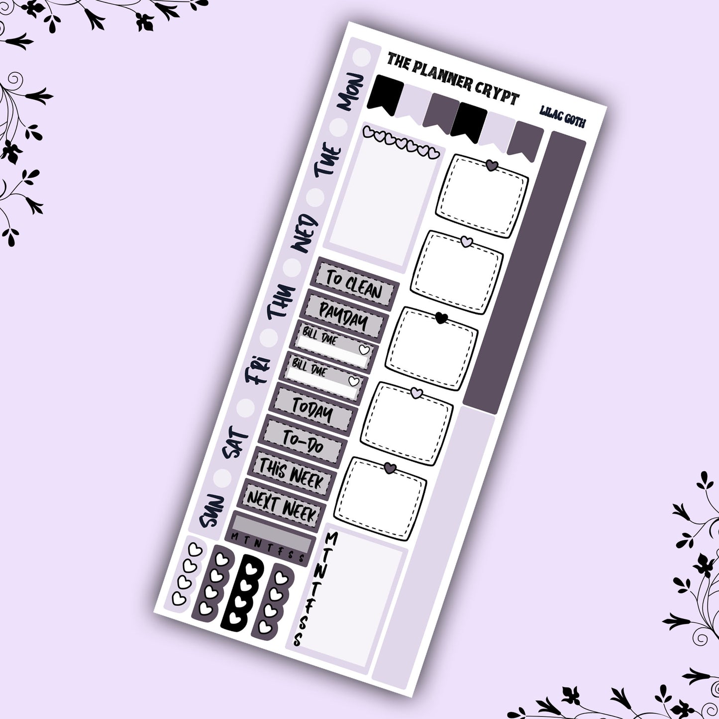 Hobonichi weeks, weekly sticker kit, witch stickers, celestial stickers, mystical stickers, witchcraft stickers, lilac goth