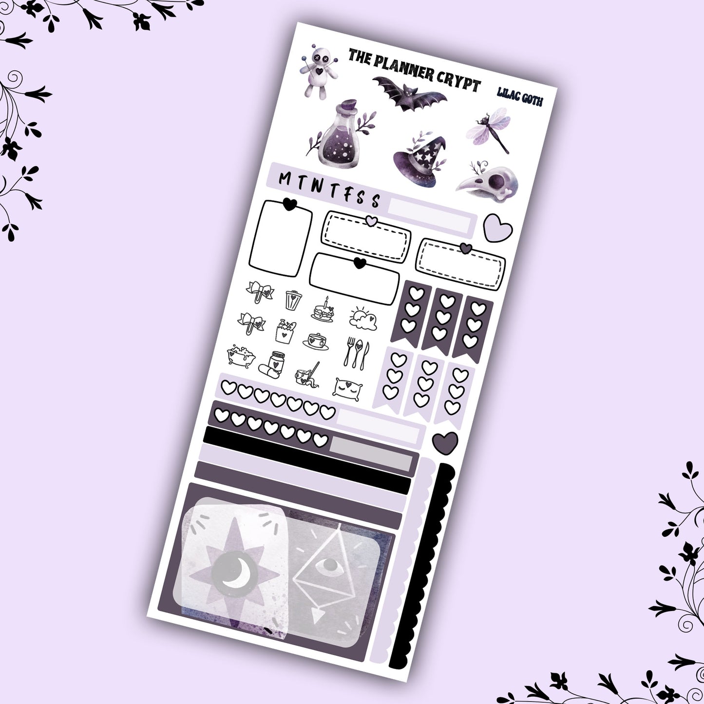 Hobonichi weeks, weekly sticker kit, witch stickers, celestial stickers, mystical stickers, witchcraft stickers, lilac goth