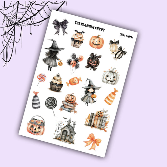 sticker sheet, planner stickers, vertical planner cute stickers, goth stickers, witch stickers, spooky stickers