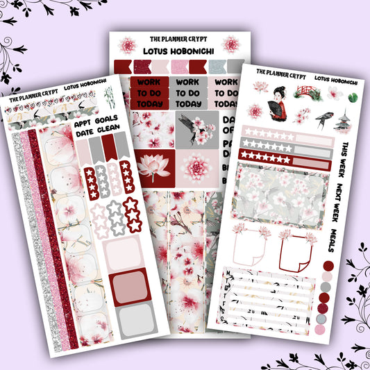 Hobonichi weeks, weekly sticker kit, hobonichi planner, lotus flower stickers, planner, hobonichi functional sticker, planner stickers,