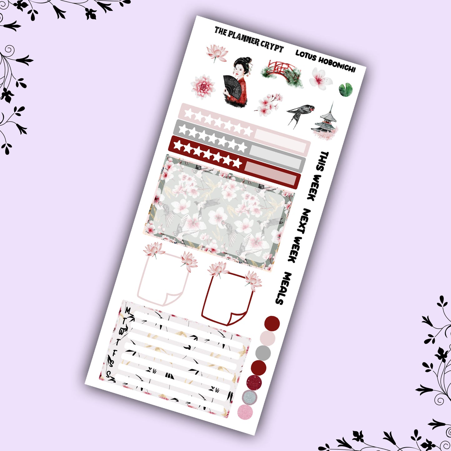 Hobonichi weeks, weekly sticker kit, hobonichi planner, lotus flower stickers, planner, hobonichi functional sticker, planner stickers,