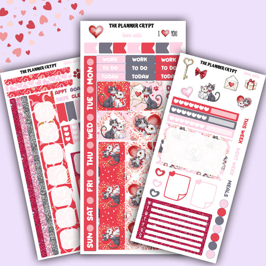 Valentines day hobonichi weeks, sticker kit, hobonichi planner, cute stickers, hobonichi functional stickers, small planner stickers, love