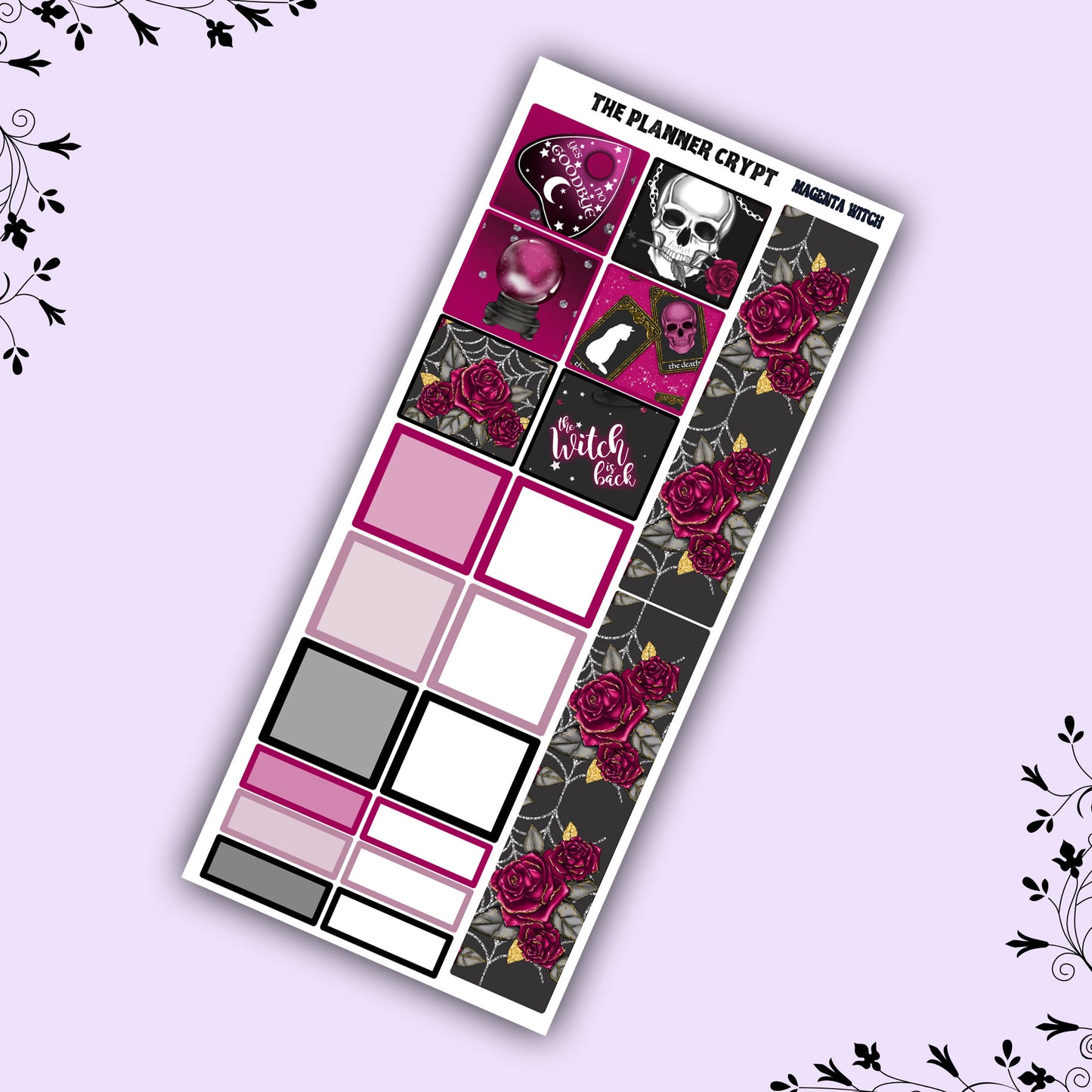Hobonichi weeks, weekly sticker kit, witch stickers, celestial stickers, mystical stickers, witchcraft stickers, Magenta witch