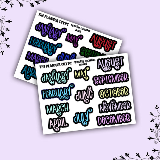 planner header stickers, monthly stickers, weekly planner stickers, pastel goth stickers, monthly headers, gothic planner stickers