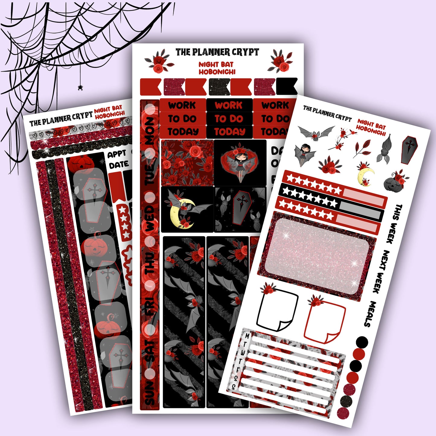 Hobonichi weeks, weekly sticker kit, hobonichi planner, goth girl stickers, planner, functional sticker, planner stickers, bat stickers