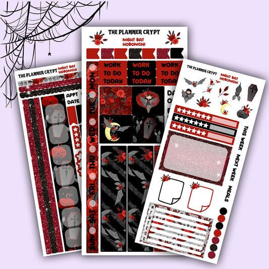 Hobonichi weeks, weekly sticker kit, hobonichi planner, goth girl stickers, planner, functional sticker, planner stickers, bat stickers