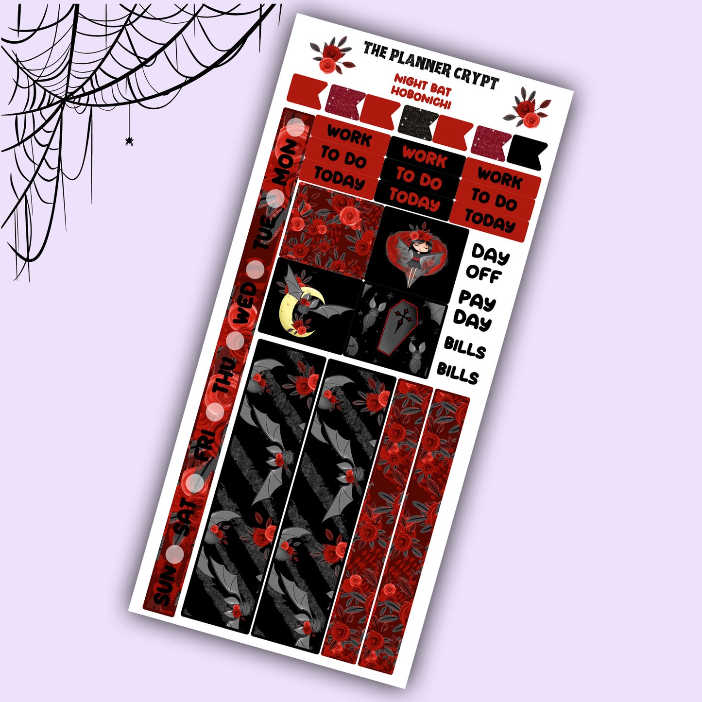 Hobonichi weeks, weekly sticker kit, hobonichi planner, goth girl stickers, planner, functional sticker, planner stickers, bat stickers