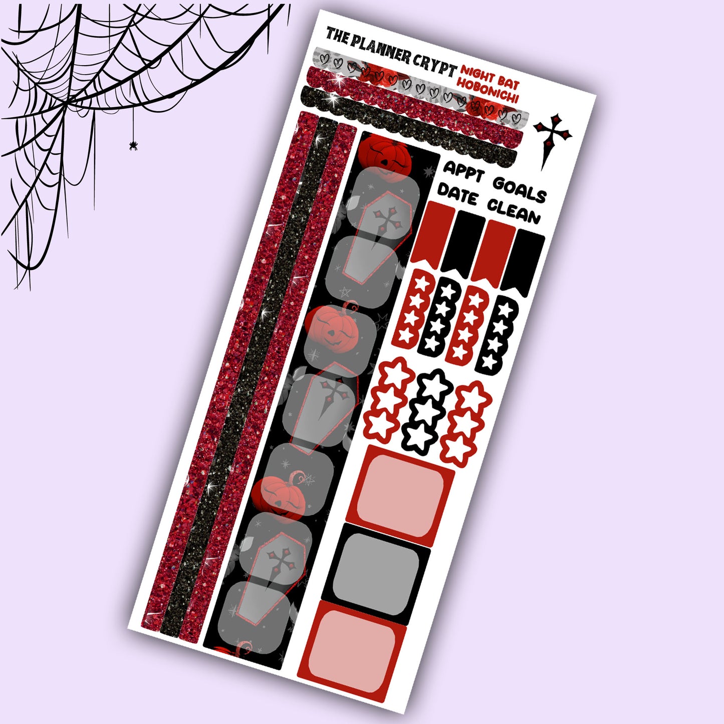 Hobonichi weeks, weekly sticker kit, hobonichi planner, goth girl stickers, planner, functional sticker, planner stickers, bat stickers