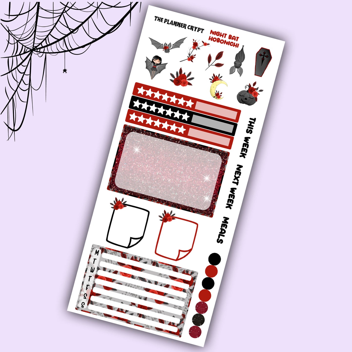 Hobonichi weeks, weekly sticker kit, hobonichi planner, goth girl stickers, planner, functional sticker, planner stickers, bat stickers