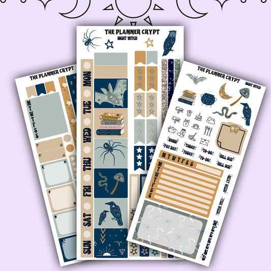 Hobonichi weeks, sticker kit, hobonichi planner, goth stickers, witch planner, pagan stickers, planner stickers, witch sticker, night witch