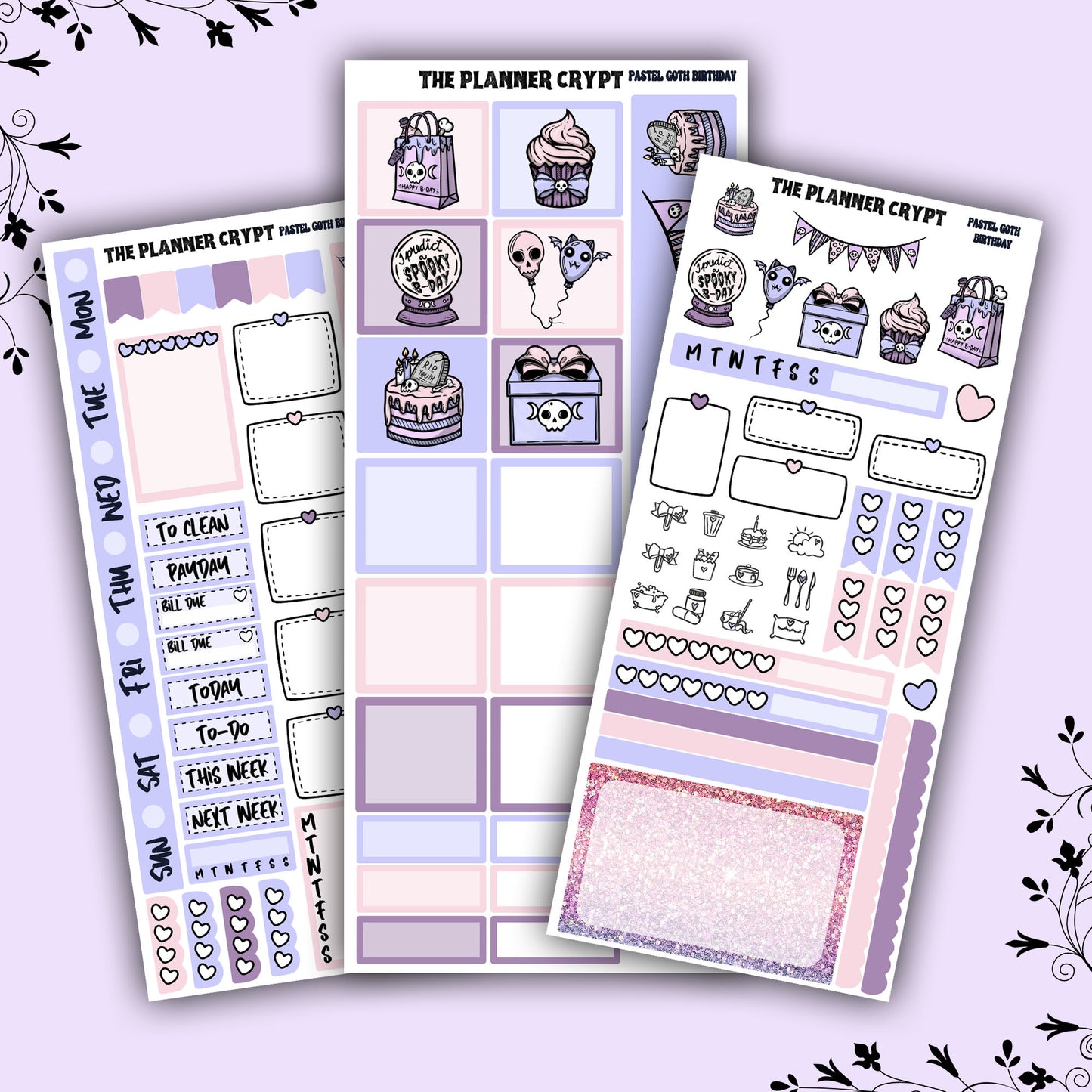 Hobonichi weeks weekly planner sticker kit, goth planner stickers, pastel goth birthday