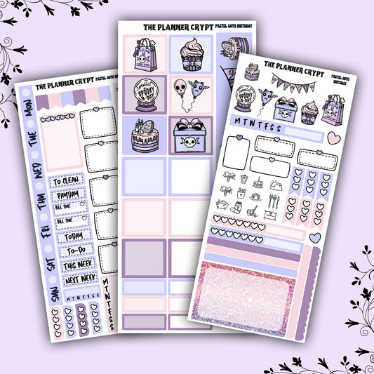 Hobonichi weeks weekly planner sticker kit, goth planner stickers, pastel goth birthday
