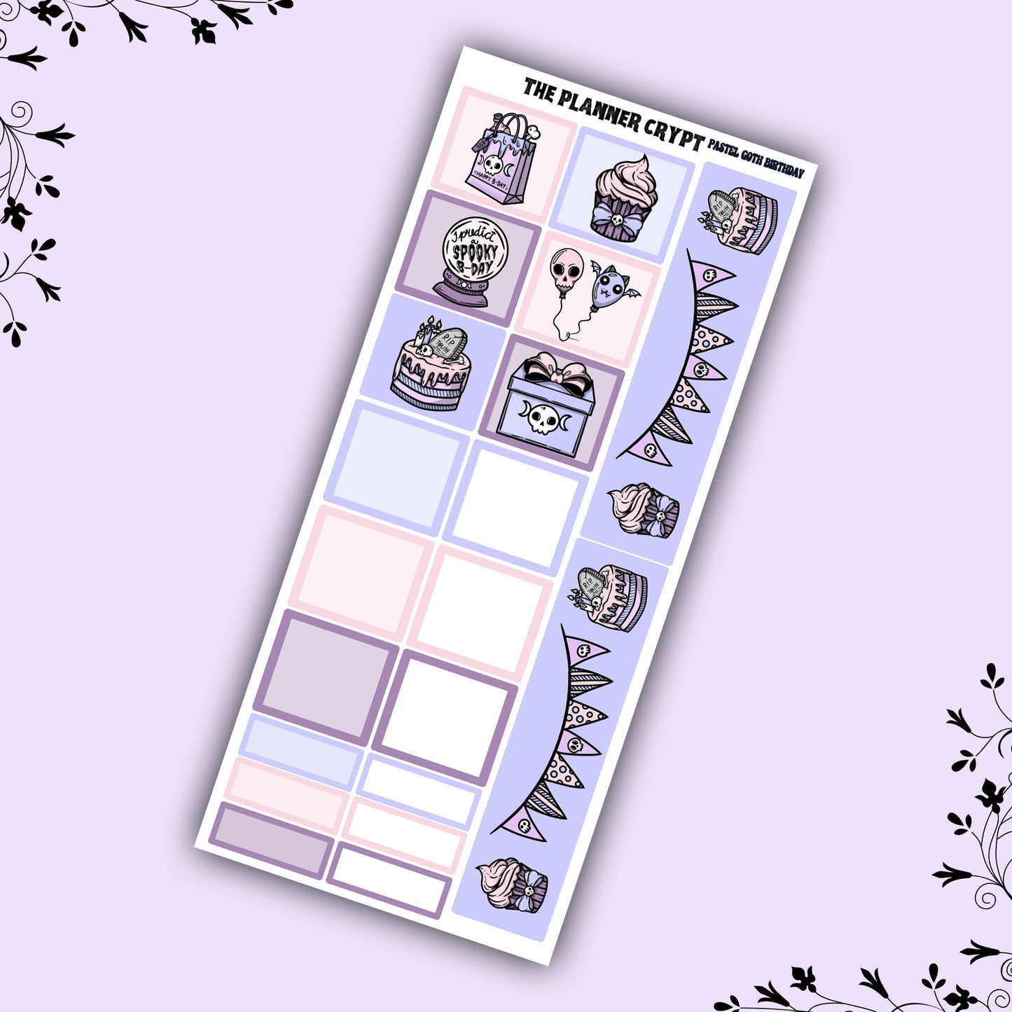 Hobonichi weeks weekly planner sticker kit, goth planner stickers, pastel goth birthday
