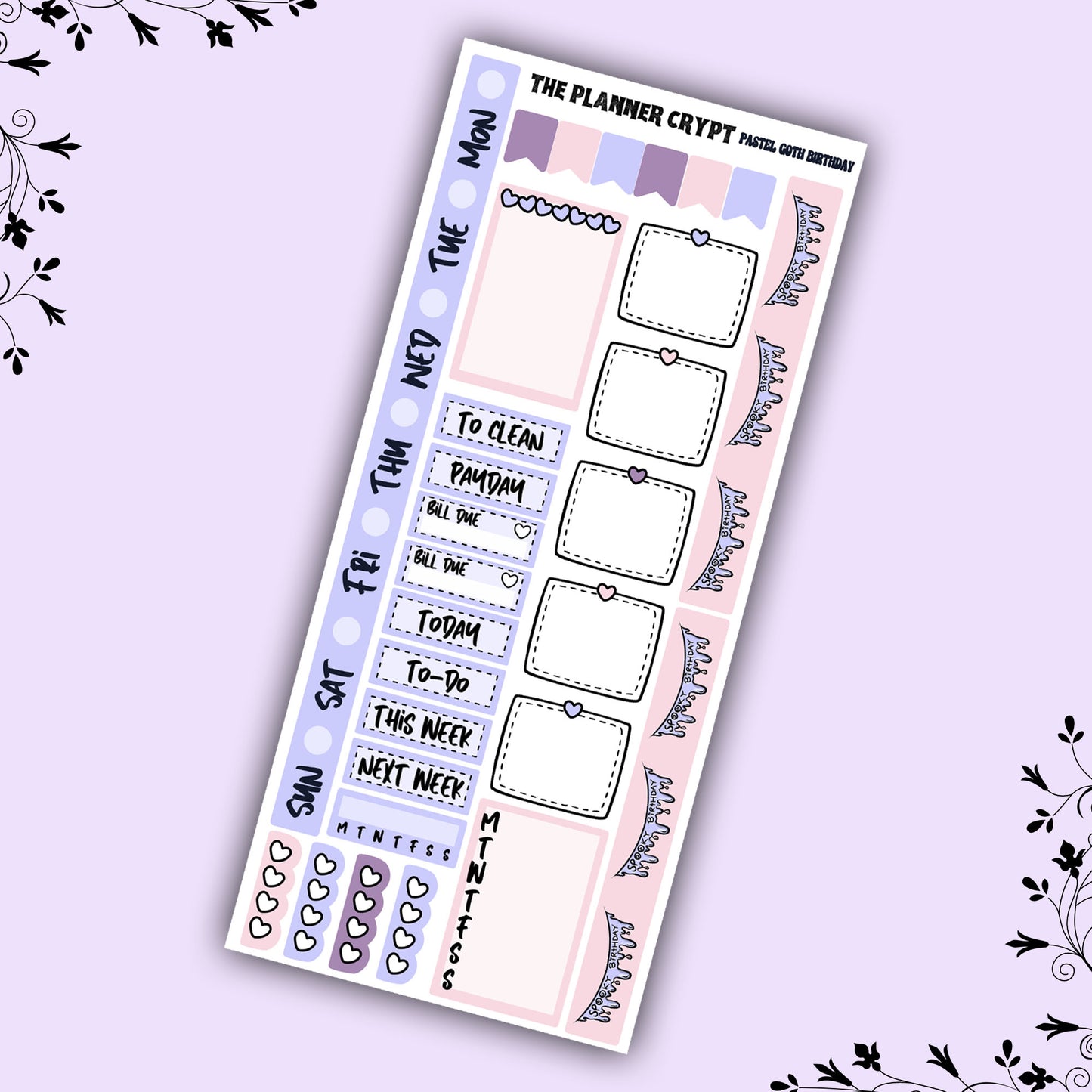 Hobonichi weeks weekly planner sticker kit, goth planner stickers, pastel goth birthday