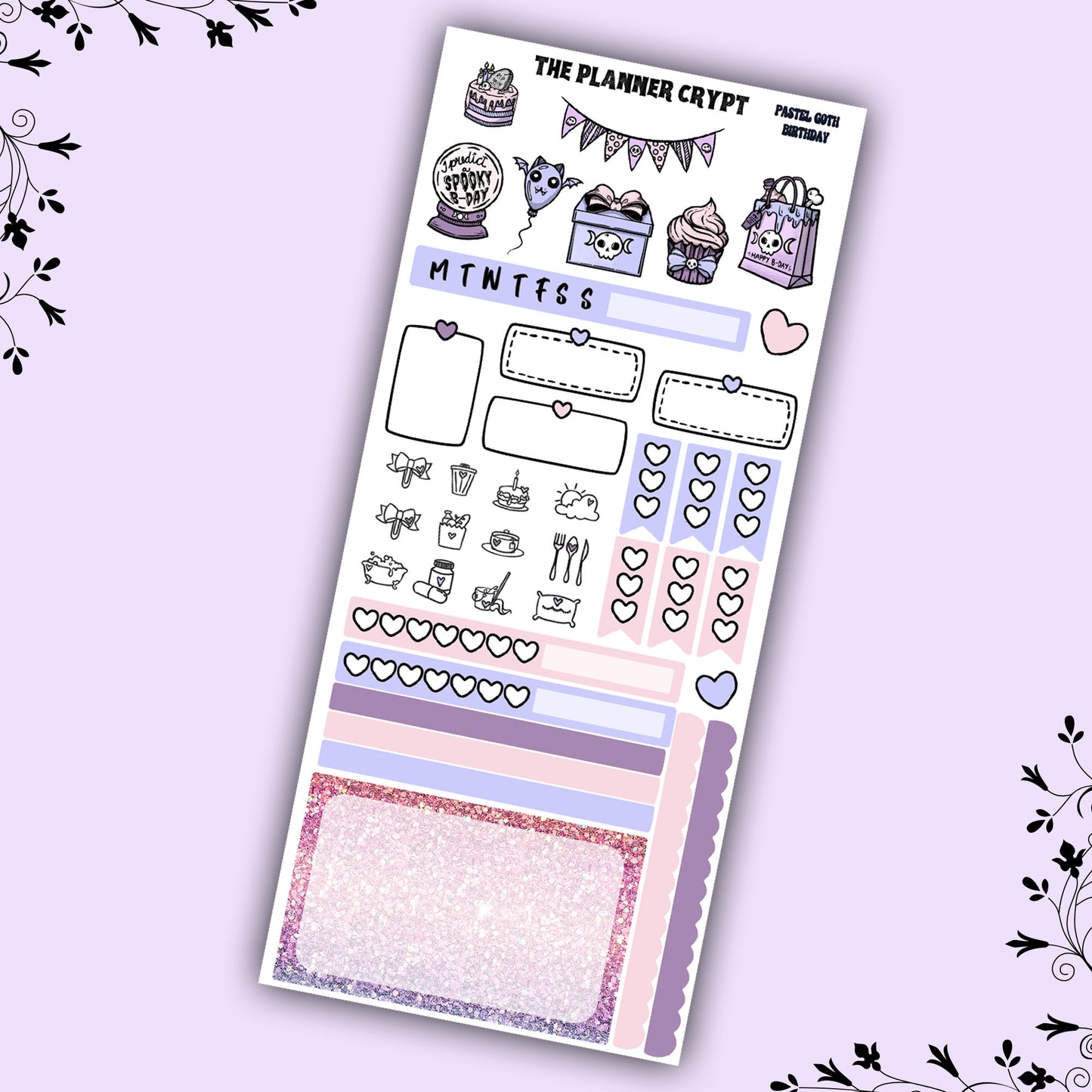 Hobonichi weeks weekly planner sticker kit, goth planner stickers, pastel goth birthday
