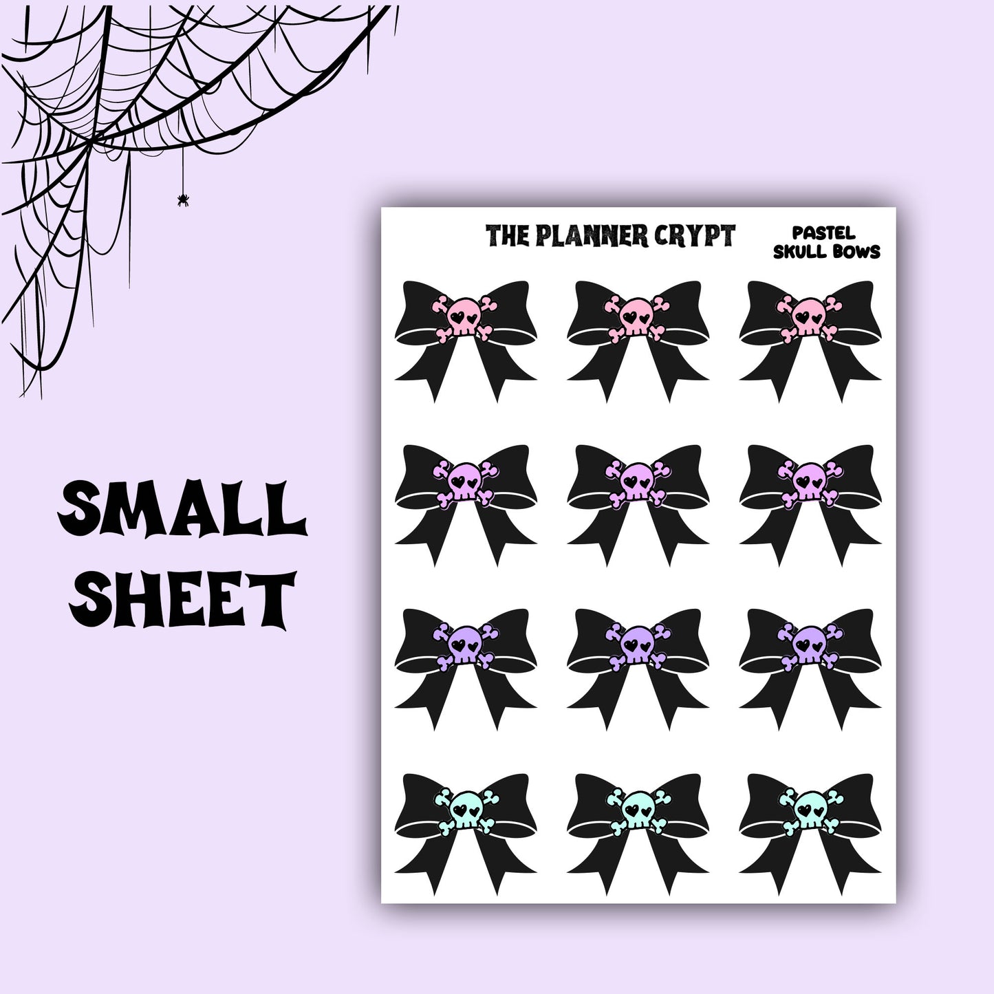 planner stickers, goth planner, pastel bows, planner sticker headers, functional stickers, skulls and bows, pastel goth,