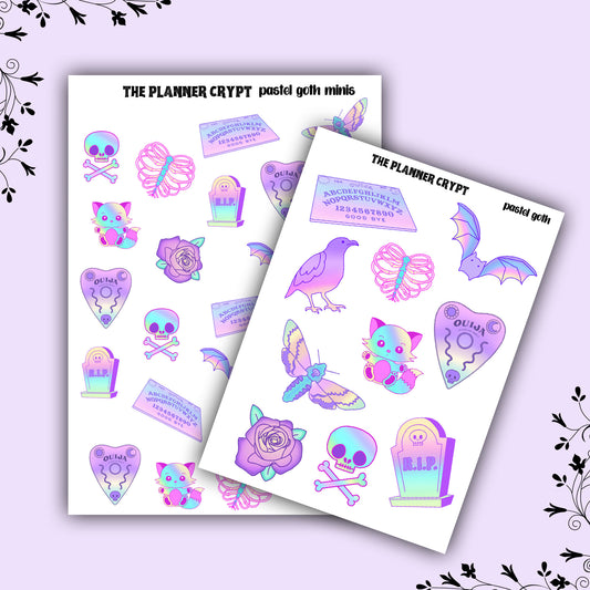 pastel goth sticker sheet, goth planner