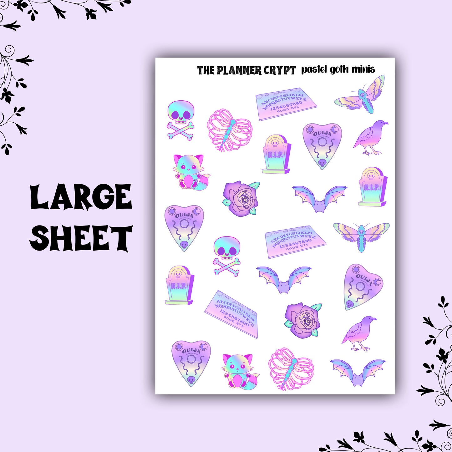 pastel goth sticker sheet, goth planner