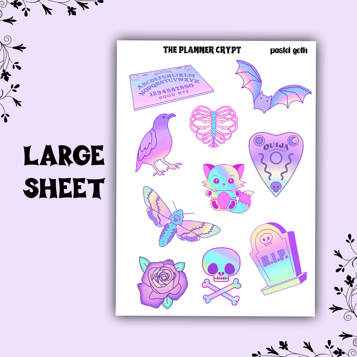 pastel goth sticker sheet, goth planner