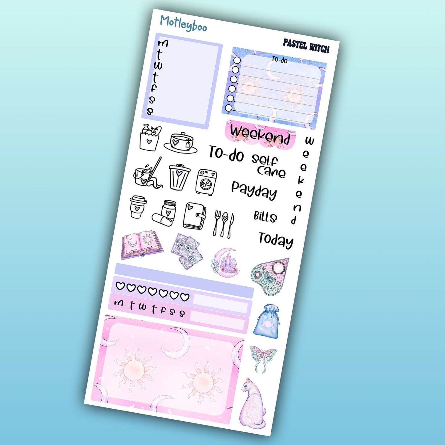 Hobonichi weeks, weekly planner sticker kit, goth planner stickers, bullet journal stickers, small planner stickers, pastel witch