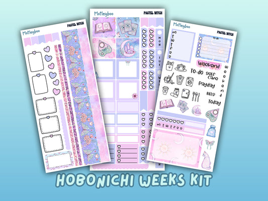 Hobonichi weeks, weekly planner sticker kit, goth planner stickers, bullet journal stickers, small planner stickers, pastel witch