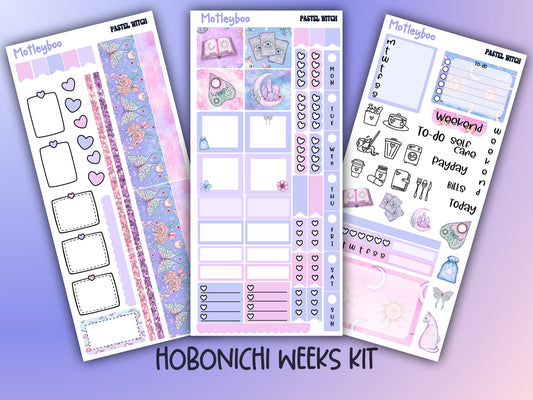 Hobonichi weeks, weekly planner sticker kit, goth planner stickers, bullet journal stickers, small planner stickers, pastel witch