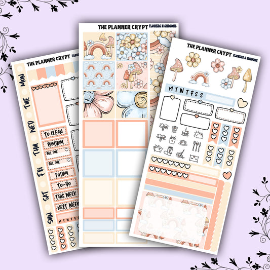 Hobonichi weeks kit, weekly sticker kit, hobonichi planner, spring stickers, cottagecore, petals n shrooms