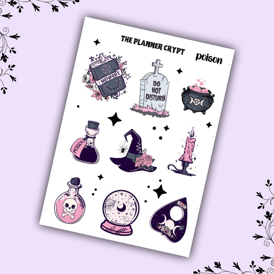 planner stickers, goth planner, deco stickers, weekly planner, witch stickers, witchcraft sticker, gothic stickers, witchy deco, pastel goth