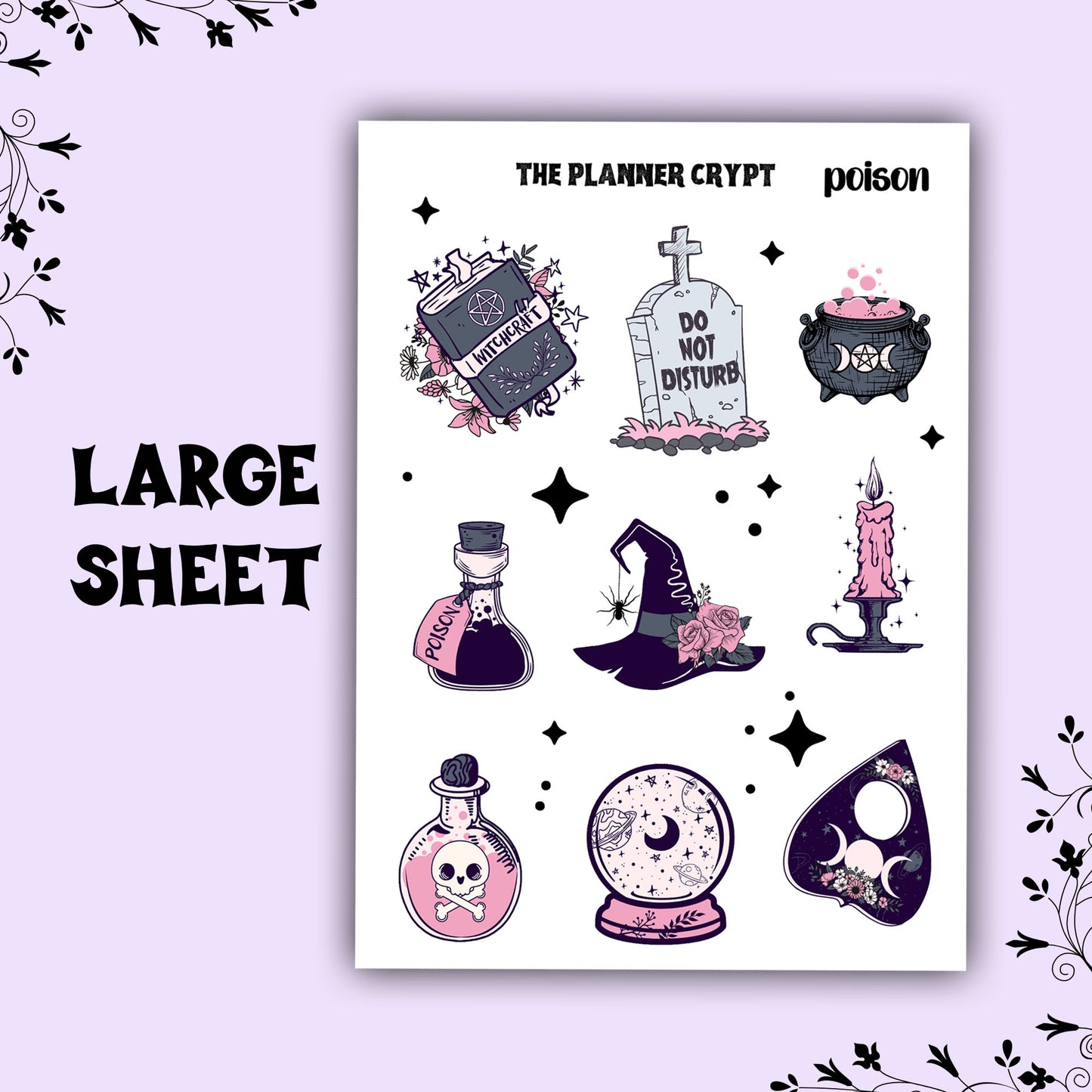 planner stickers, goth planner, deco stickers, weekly planner, witch stickers, witchcraft sticker, gothic stickers, witchy deco, pastel goth
