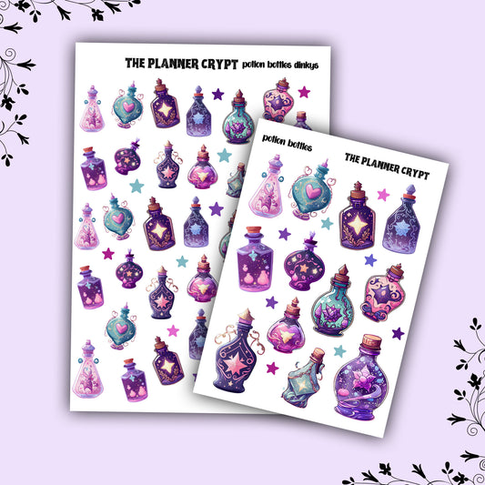 planner sticker sheet, potion bottle stickers, witchy stickers, celestial stickers, witch vibes, goth stickers, pretty stickers, moons, star