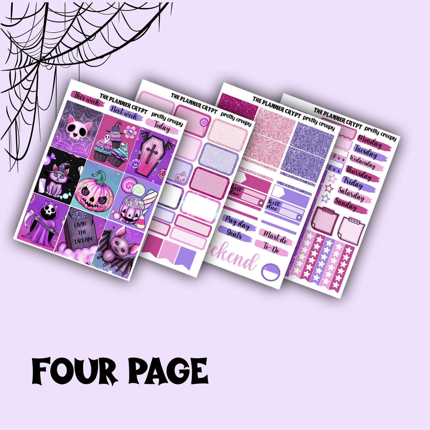 weekly planner, sticker kit, spooky stickers, Halloween planner kit, planner stickers, vertical planner, goth planner, goth stickers