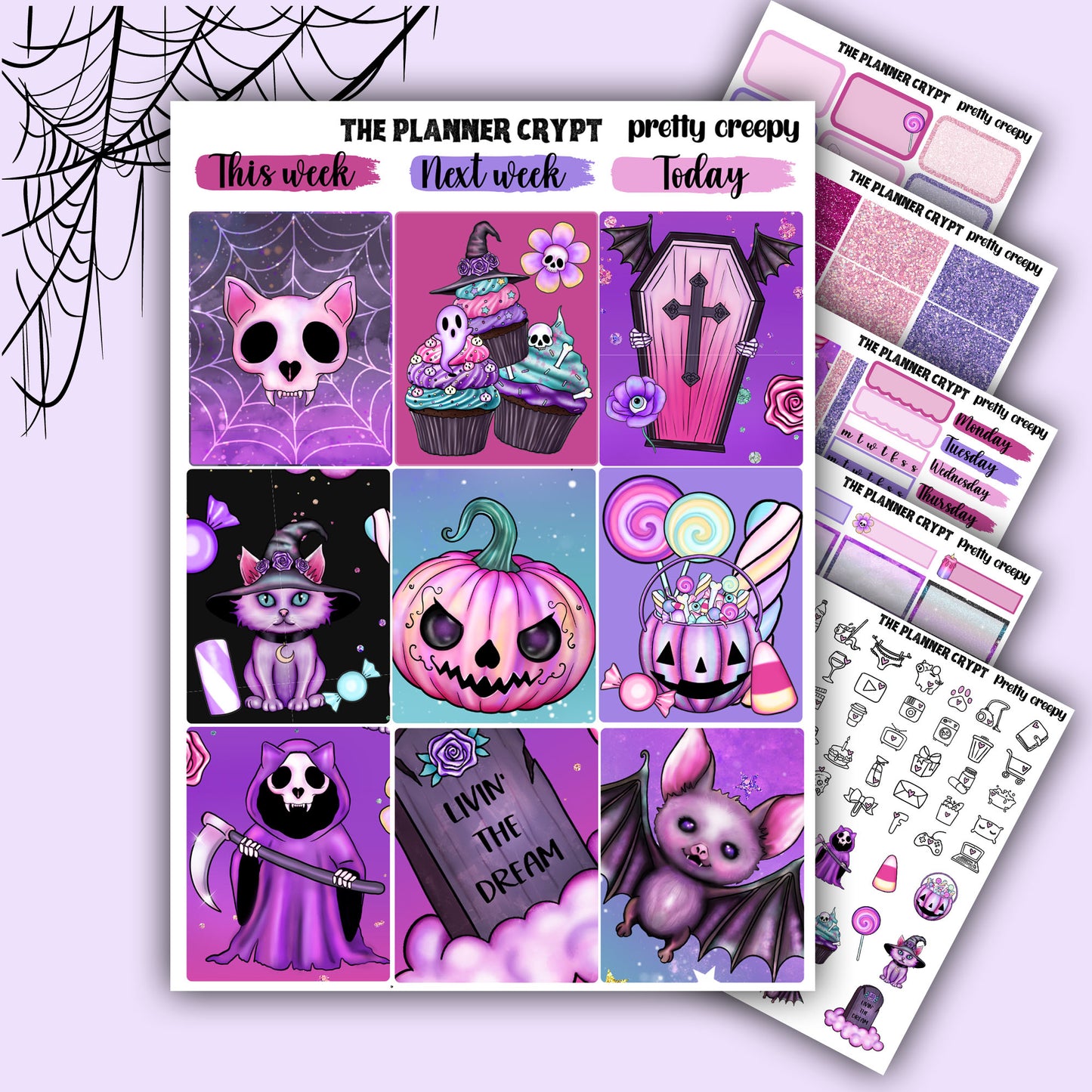 weekly planner, sticker kit, spooky stickers, Halloween planner kit, planner stickers, vertical planner, goth planner, goth stickers
