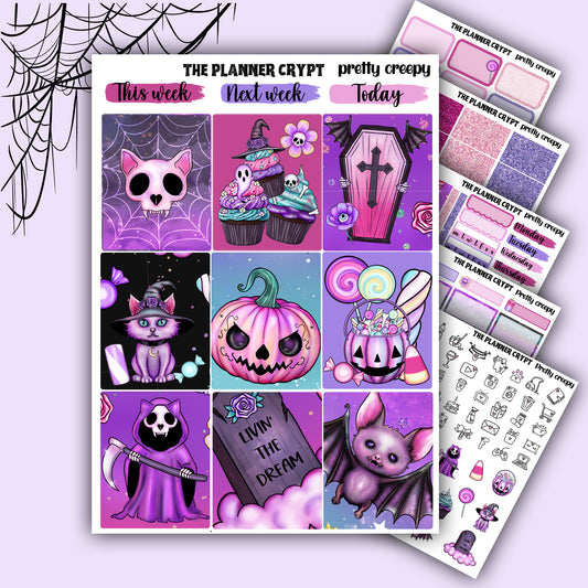 weekly planner, sticker kit, spooky stickers, Halloween planner kit, planner stickers, vertical planner, goth planner, goth stickers