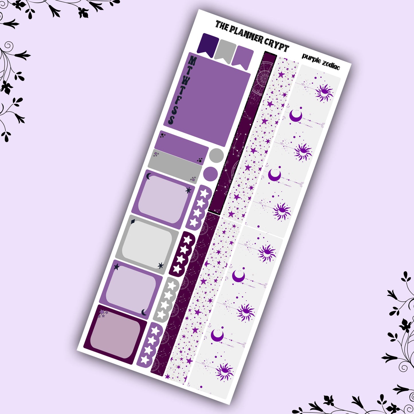 Hobonichi weeks, sticker kit, hobonichi planner, black zodiac, celestial stickers, witchy planner, hobonichi functional stickers, purple zodiac