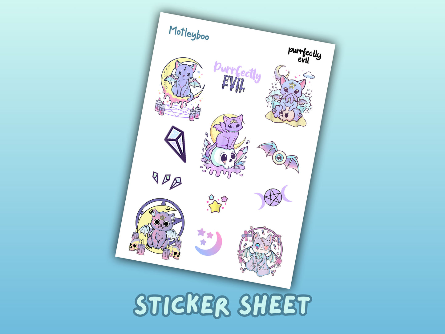 kawaii goth sticker sheet, planner stickers, cute and spooky stickers, Halloween stickers, stickers for Halloween, pastel goth stickers