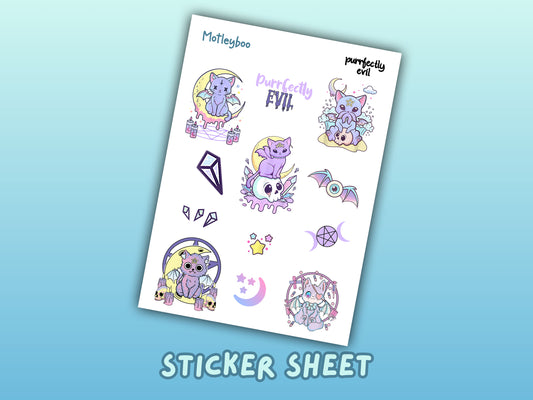 kawaii goth sticker sheet, planner stickers, cute and spooky stickers, Halloween stickers, stickers for Halloween, pastel goth stickers