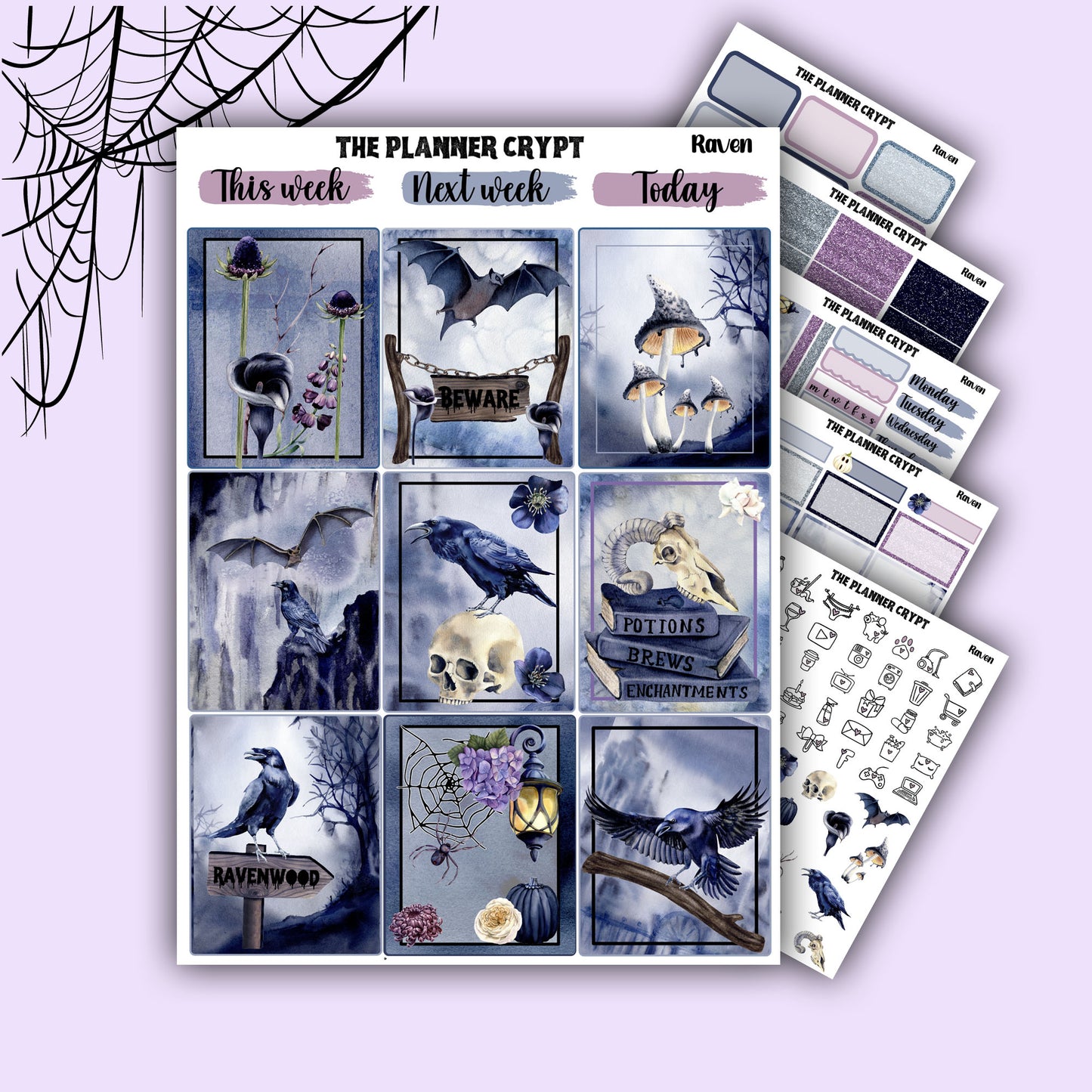 weekly planner, sticker kit, spooky stickers, Halloween planner kit, planner stickers, vertical planner, goth planner, goth stickers