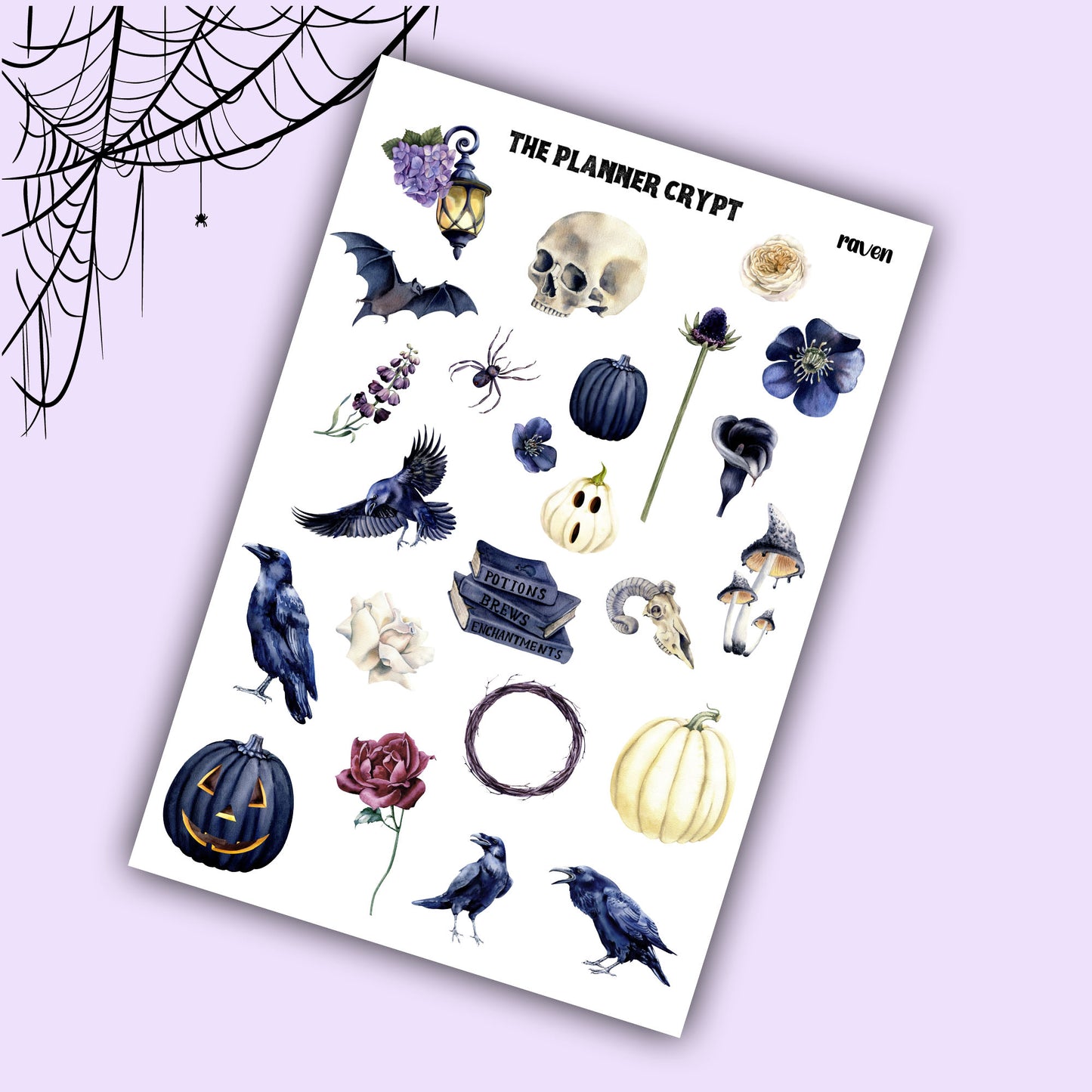 Halloween sticker sheets, weekly planning, spooky stickers, raven stickers