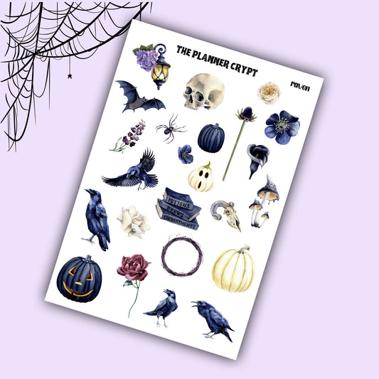 Halloween sticker sheets, weekly planning, spooky stickers, raven stickers