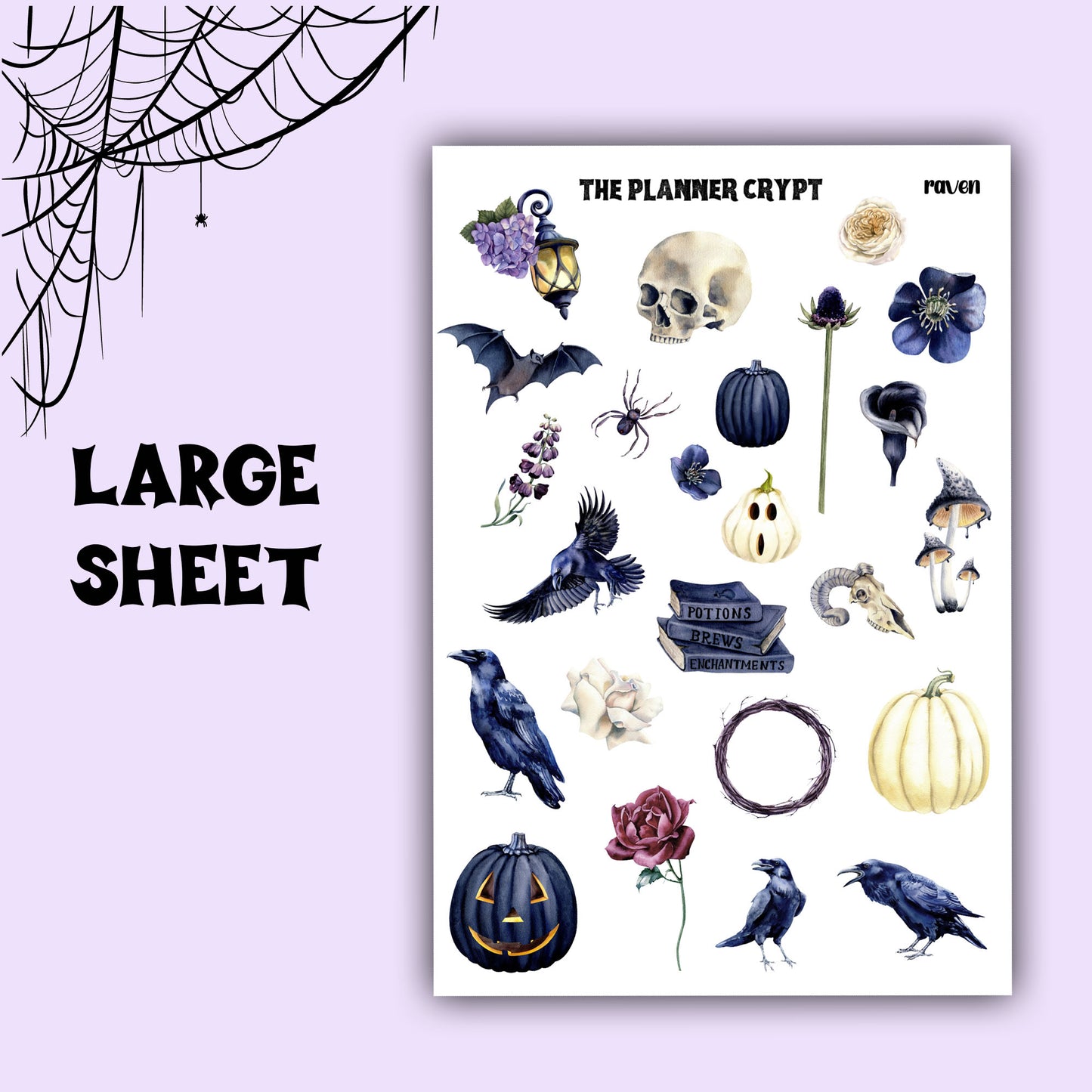 Halloween sticker sheets, weekly planning, spooky stickers, raven stickers