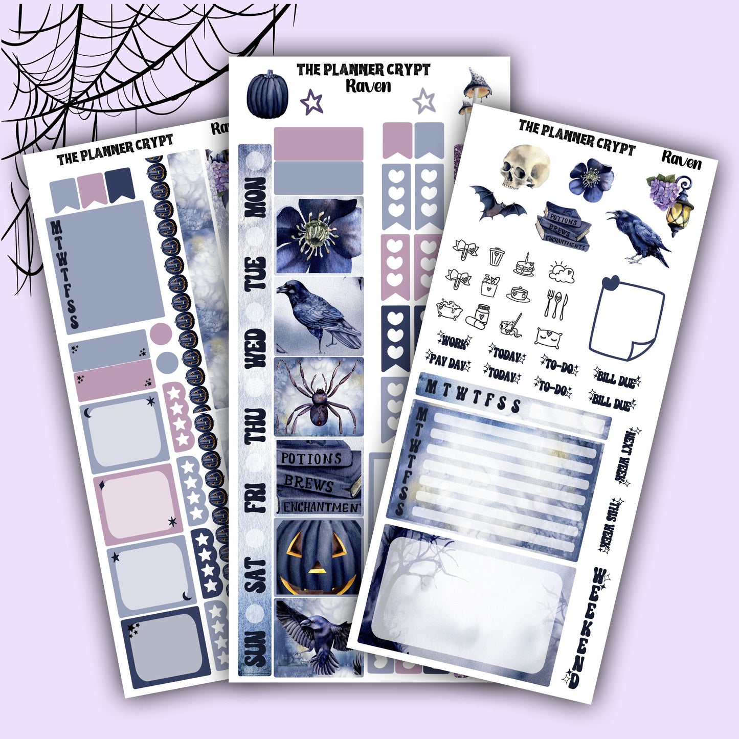 Gothic hobonichi weekly sticker kit, raven stickers, spooky stickers