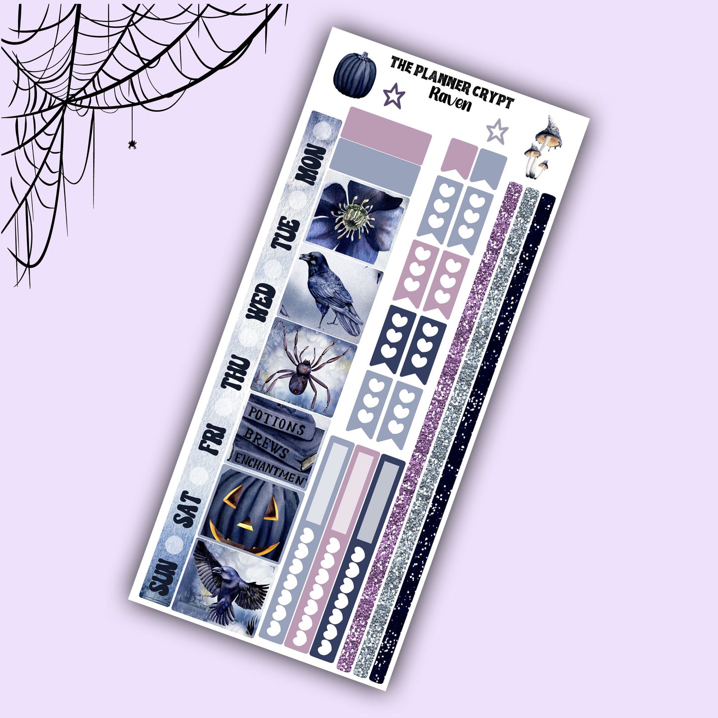 Gothic hobonichi weekly sticker kit, raven stickers, spooky stickers
