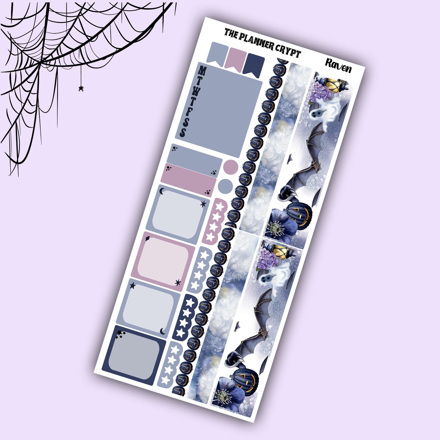 Gothic hobonichi weekly sticker kit, raven stickers, spooky stickers