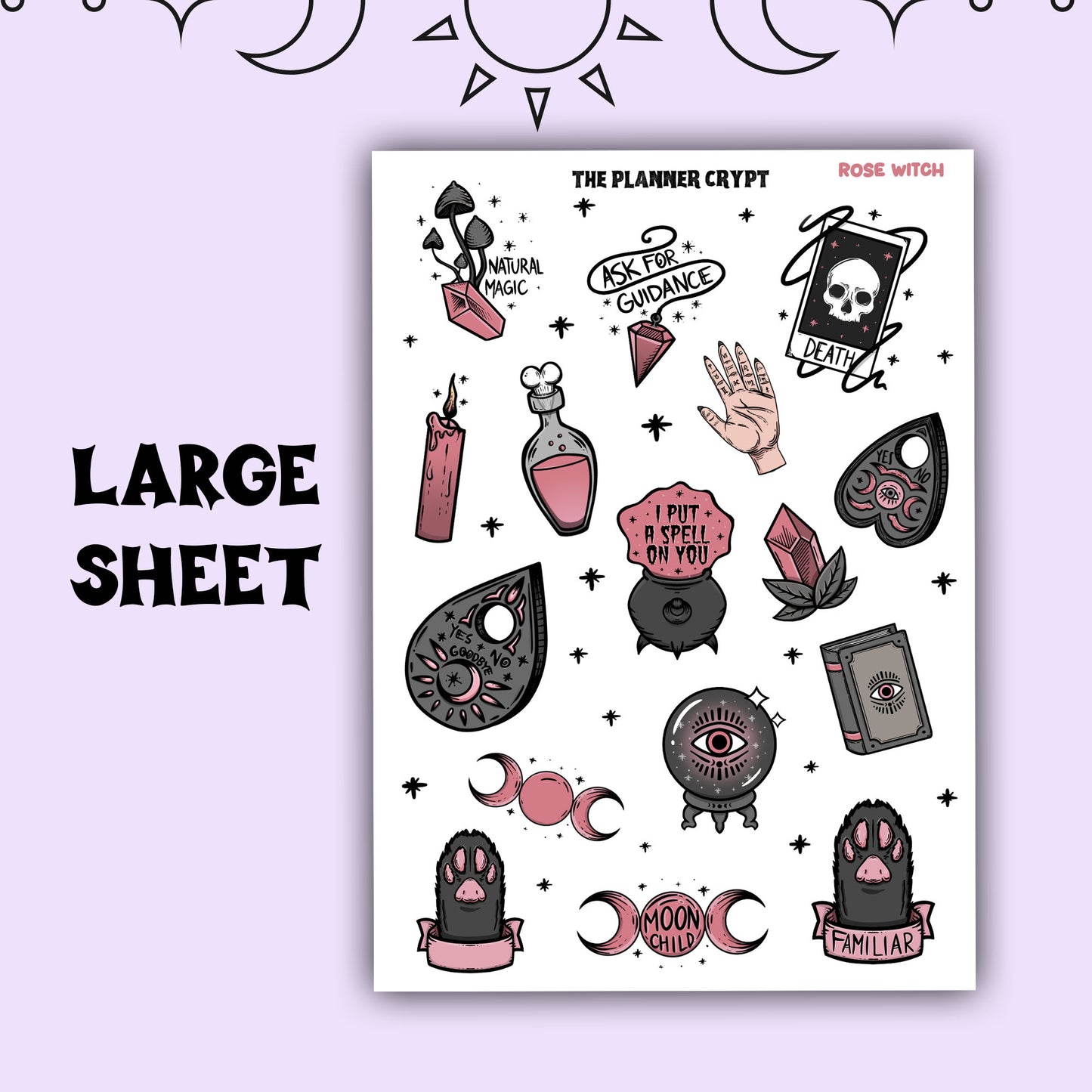 planner stickers, vertical planner, spell stickers, weekly planner, witch stickers, witchcraft stickers, rose witch, witchy decor, pagan