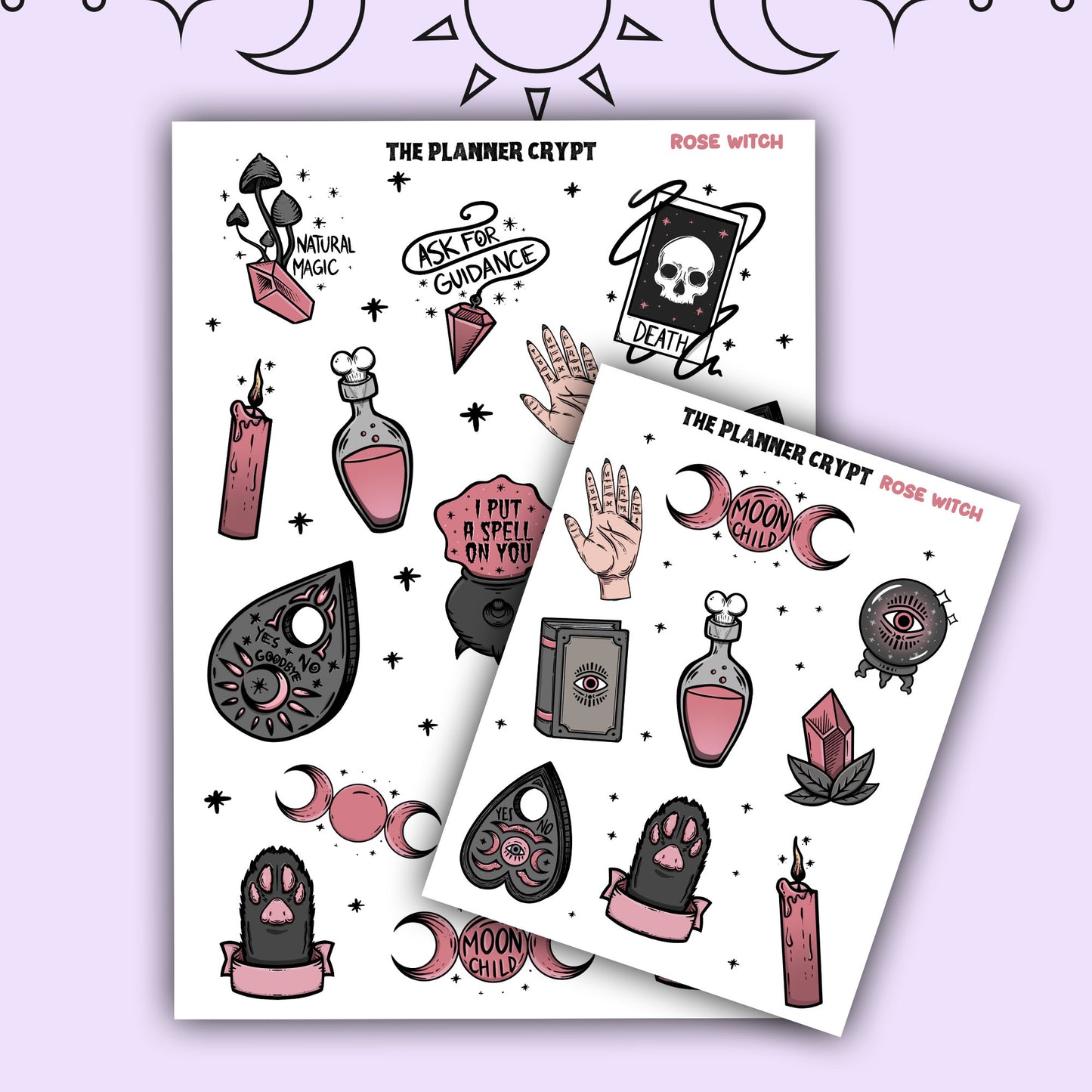 planner stickers, vertical planner, spell stickers, weekly planner, witch stickers, witchcraft stickers, rose witch, witchy decor, pagan